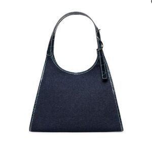 STAUD Soft Rey Denim and Leather Shoulder Bag - Dark Blue